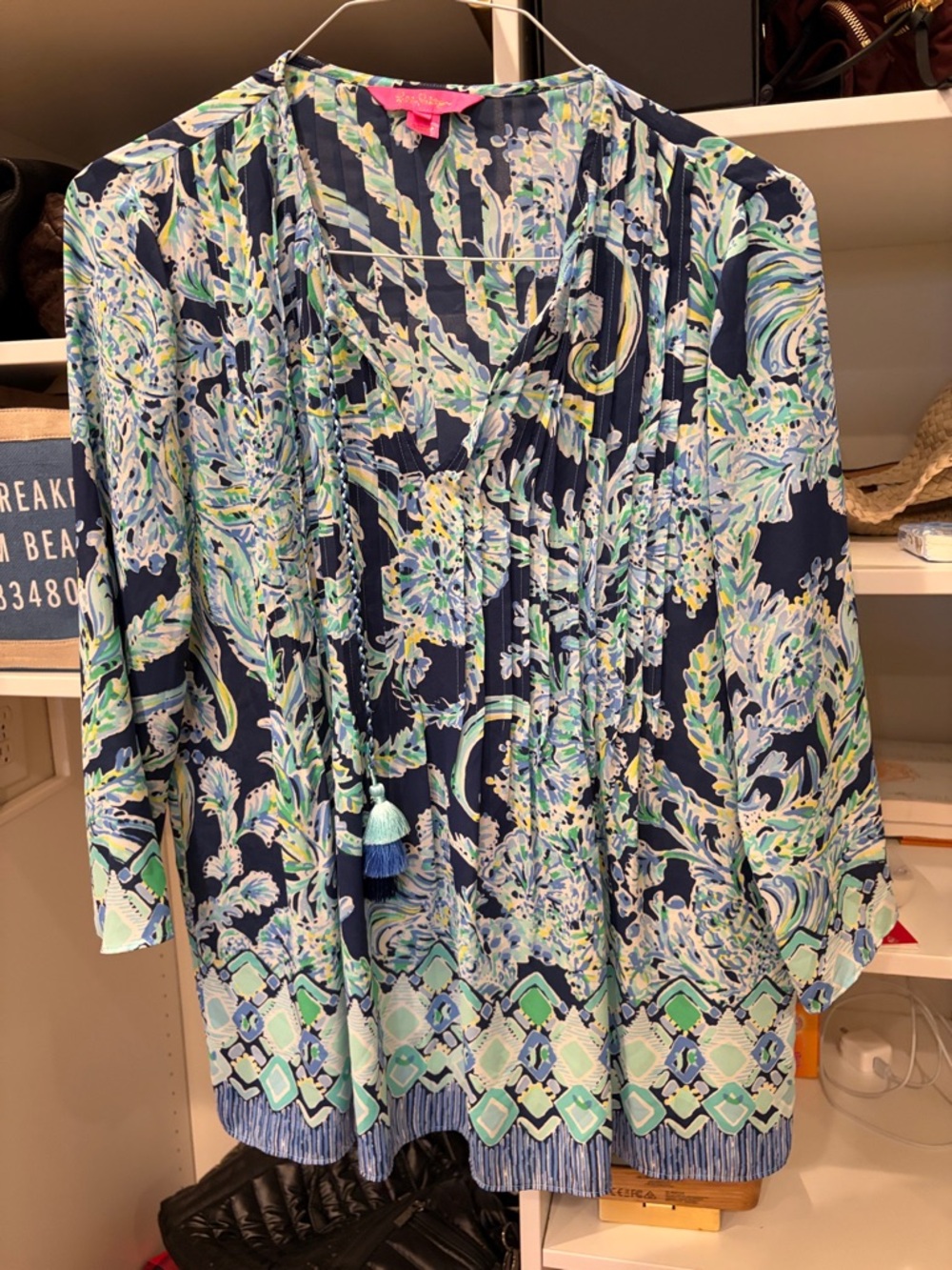 Lilly Pulitzer Navy Tunic with Mint & Aqua Floral Print